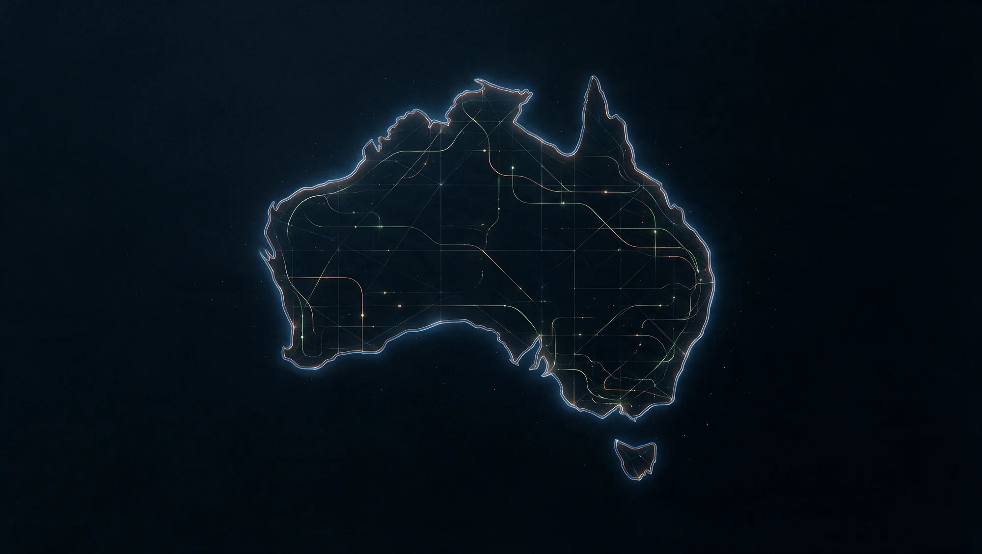 Concept illustration of Australia represented as a connected data network